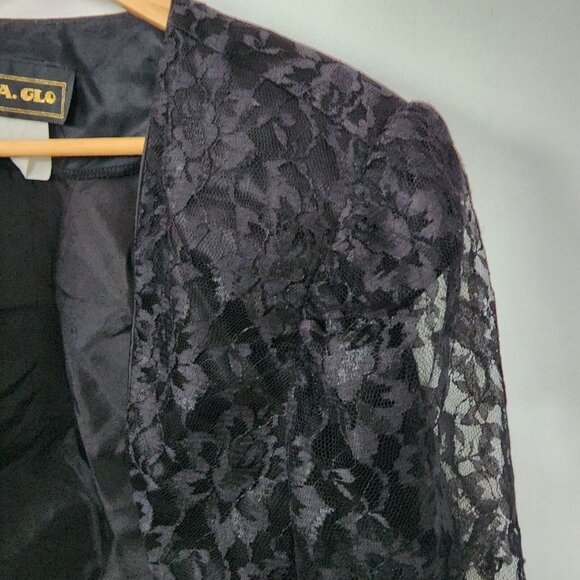 Vintage Cropped Lace Black Blazer Formal Goth 80s 90s Large - Picture 6 of 7